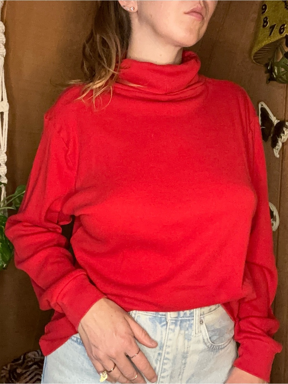 Vintage 1980s/90s Karen Scott Red Turtleneck Long-sleeve | Medium